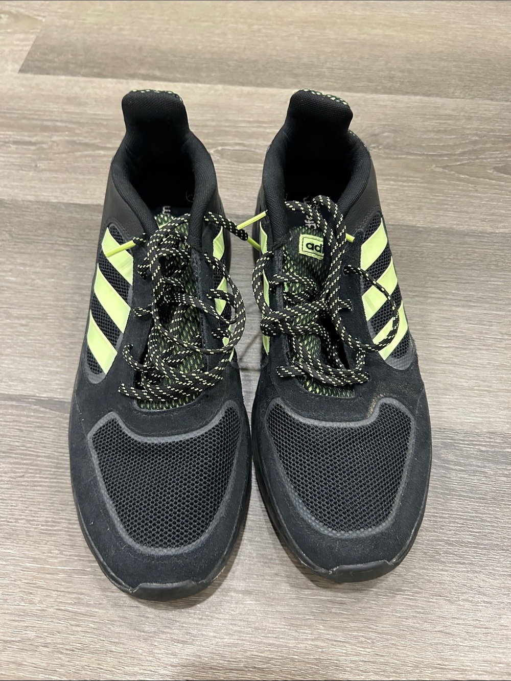 adidas men Black Sneakers with Neon Green Stripes
